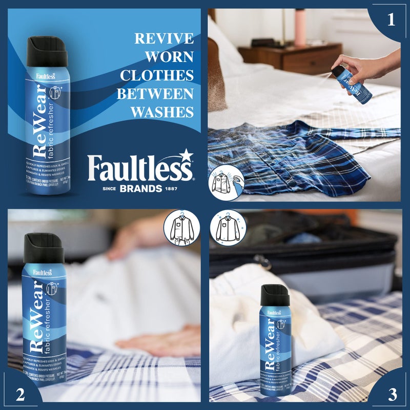 Faultless ReWear Dry Wash Spray for Clothing â€“ Wrinkle Remover, Fabric Refresher Spray, Captures Odors â€“ Like Dry Shampoo for Clothes: Fresh Look W/Out Laundry, 3oz (Mini 3 Pack) - Image 2